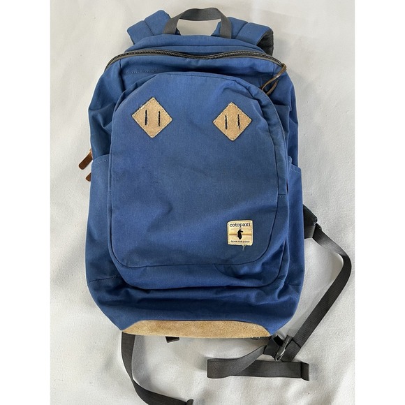 Cotopaxi Navy Blue Backpack Canvas Leather Bottom Daypack Hiking Travel Carry-On - Picture 1 of 16